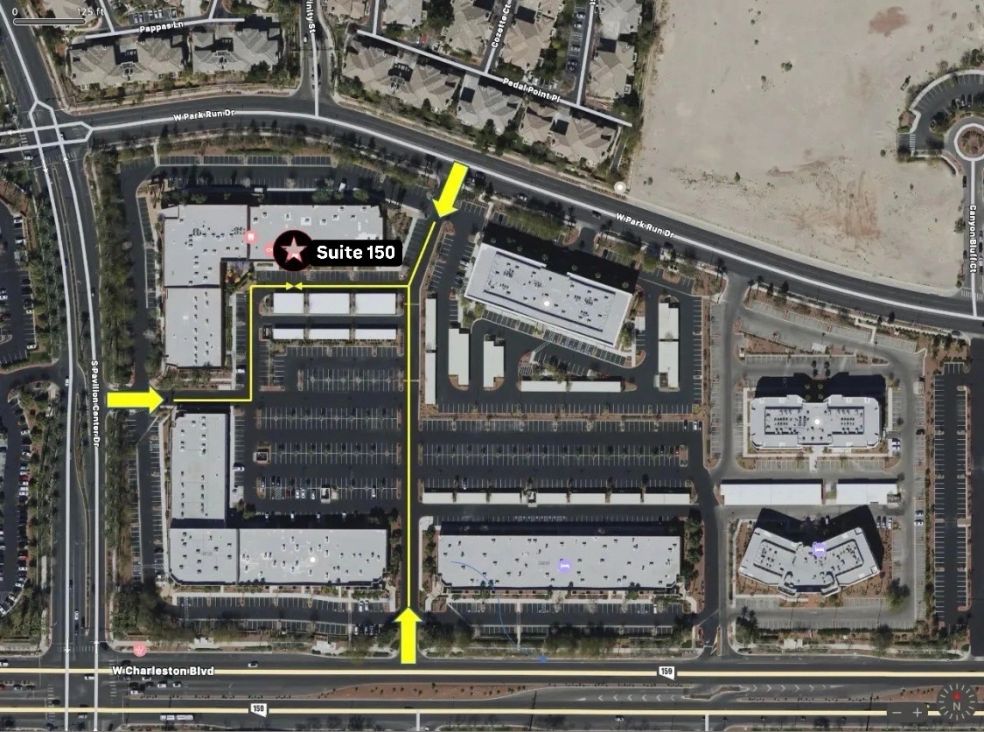 Aerial parking and driving directions to Suite 150
